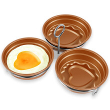 Egg Poacher Cups with Rack Stainless Steel Heart Shape 3 Pcs