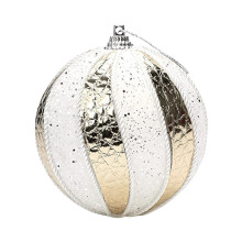 Gold striped pompom Christmas balls 8 cm