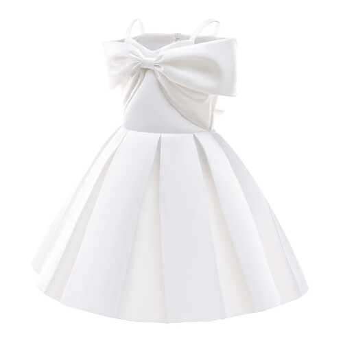 Prinsessklänning för flickor Vit Off-Shoulder Plisserad 8–9 år 1