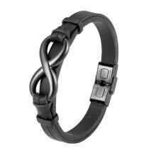 Men's Black Leather Infinity Bracelet Stainless Steel Knot