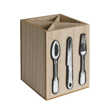 Organizador de cubiertos de madera, soporte rústico para utensilios, 5 compartimentos.