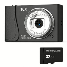 Digital Camera 4K 64 Million Pixels 16x Zoom Compact Cameras Autofocus for Kid Adult Student Beginners Photography Black