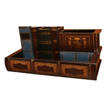 Retro wooden desk organizer with drawer 24.5x11.5x11.5 cm