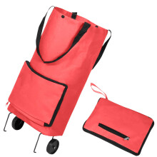 Chariot de courses pliable avec sac rouge 2 en 1