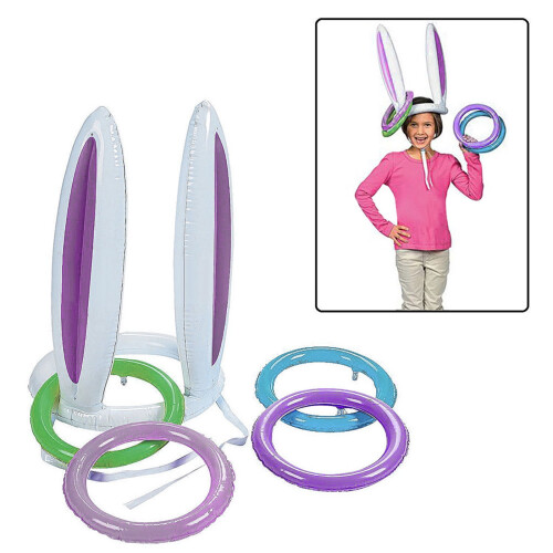 Cappello gonfiabile con orecchie da coniglio pasquale e 4 anelli 2