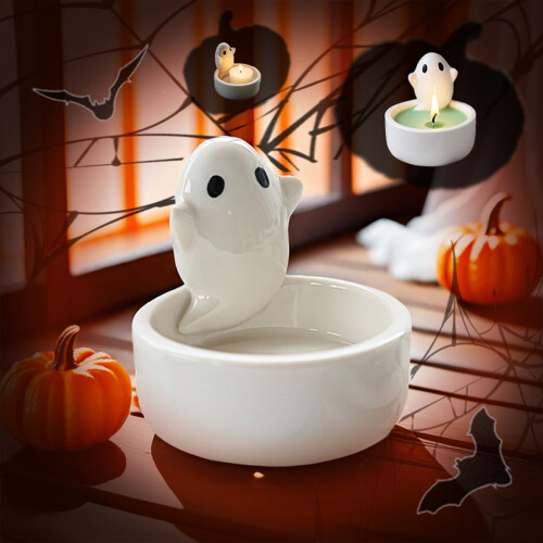 Mini spøkelseslysestaker i keramikk, Halloween-dekor, 4 stk.