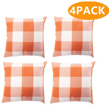 Conjunto de capas de almofada xadrez búfalo laranja e branca, 45x45cm (18x18 polegadas)