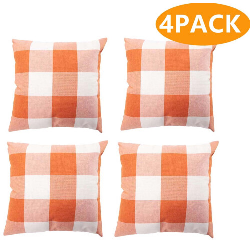 Conjunto de capas de almofada xadrez búfalo laranja e branca, 45x45cm (18x18 polegadas)