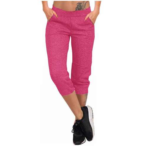 Calça Capri Feminina de Yoga, Cor Sólida, Modelagem Solta e com Bolsos 1