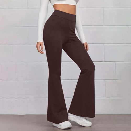 Legíny Bootcut hnedé s vysokým pásom, elastické, ležérne atletické 1