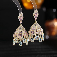 French Court Style S925 Silver Zircon Chandelier Earrings