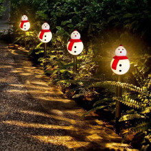 Luzes de chão solares de LED em formato de boneco de neve natalino para jardim externo.