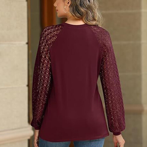 Damenbluse aus Spitze, Polyester, langärmelig, Rundhalsausschnitt 2