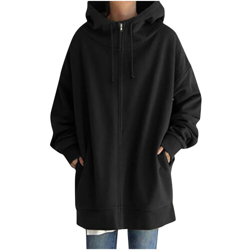 Schwarzer Damen-Kapuzenpullover mit Reißverschluss und Taschen, Größe S 1