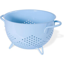 Metal Colander 5 Quart Blue Powder-Coated Strainer with