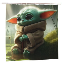 Cortina de chuveiro Baby Yoda, blackout e à prova d'água, 183 x 183 cm (72 x 72 polegadas).