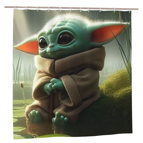 Cortina de chuveiro Baby Yoda, blackout e à prova d'água, 183 x 183 cm (72 x 72 polegadas).