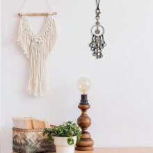 Sino de vento de rattan com detalhes em cristal para decoração de portas
