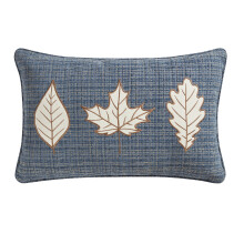 Coussin décoratif à motifs de feuilles brodées bleues, 35,5 x 55,8 cm