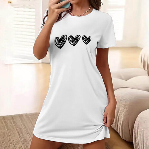 Plus Size Mintás Rövid Ujjú Ruha Pihenésre – 1
