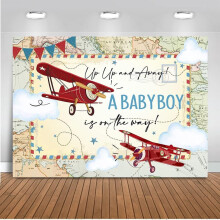 Painel de fundo vintage com tema de avião para chá de bebê de menino.