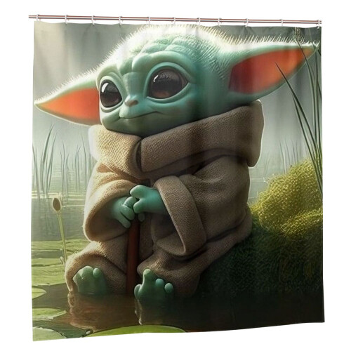 Cortina de chuveiro Baby Yoda, blackout e à prova d'água, 183 x 183 cm (72 x 72 polegadas). 1