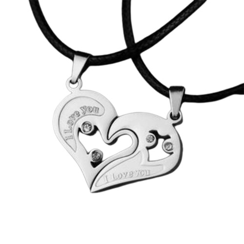 Colar com pingente de coração em aço titânio com strass (2 peças) 2