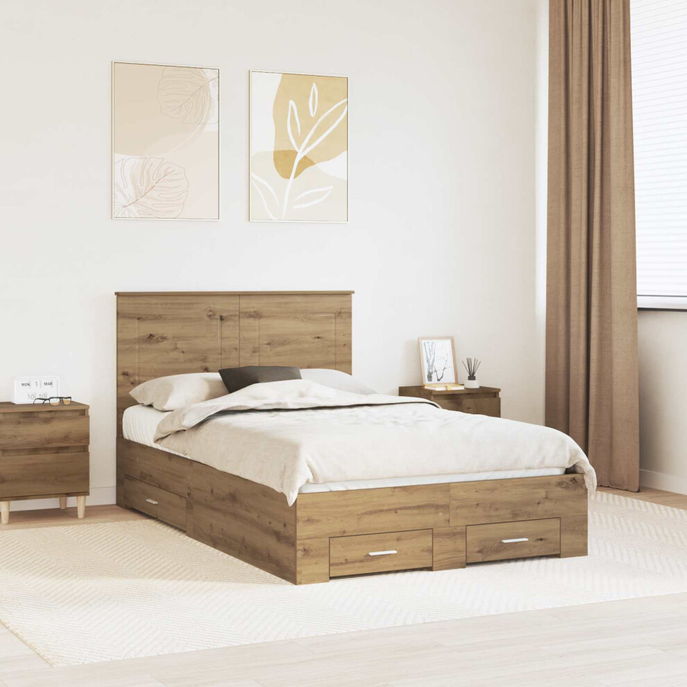 Vidaxl Bed Frame With Drawer Artisan Oak 120 X 190 Cm Engineered Wood