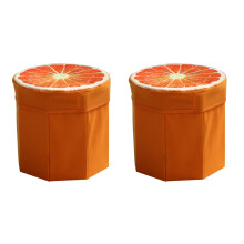 2Pièces Tabourets Ottomans Fruits Orange Pliables Assise Confortable