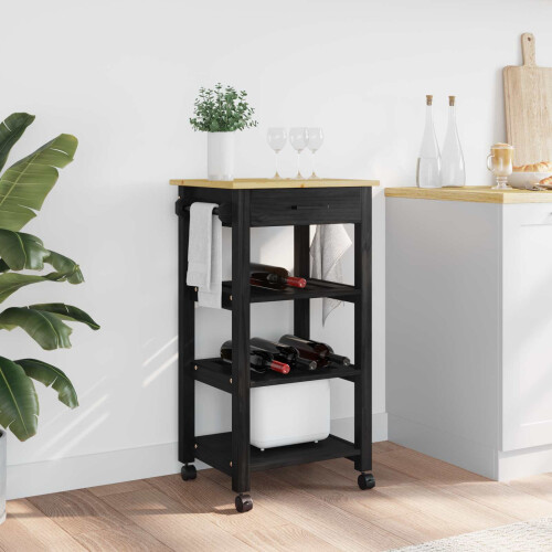 VidaXL vidaXL Kitchen Trolley MONZA Black 48 x 40 x 88.5 cm Solid Pine Wood