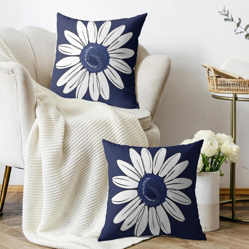 Μαξιλαροθήκες Daisy Navy White Floral 16x16 Σετ των 2 2