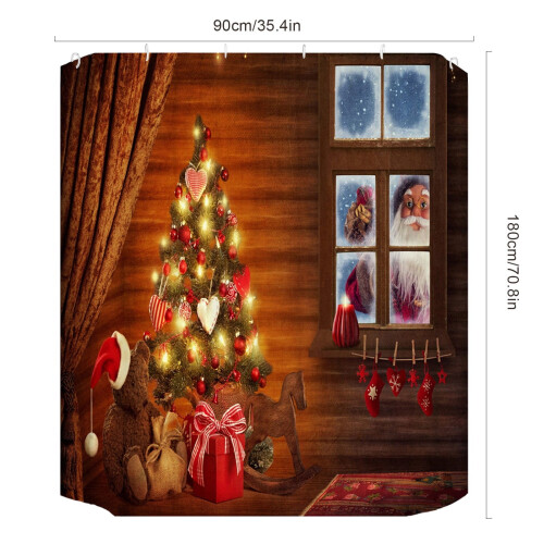 Set de decorațiuni pentru baie cu perdea de duș de Crăciun și cârlige 1