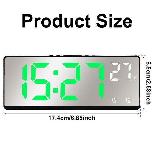 LED digital alarm clock white with snooze night light date 1