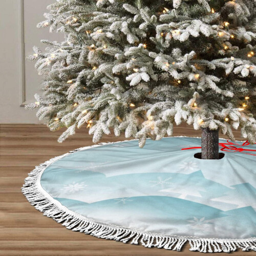 Saia para árvore de Natal com franjas de renda e flocos de neve, 76 cm (30 polegadas) 2