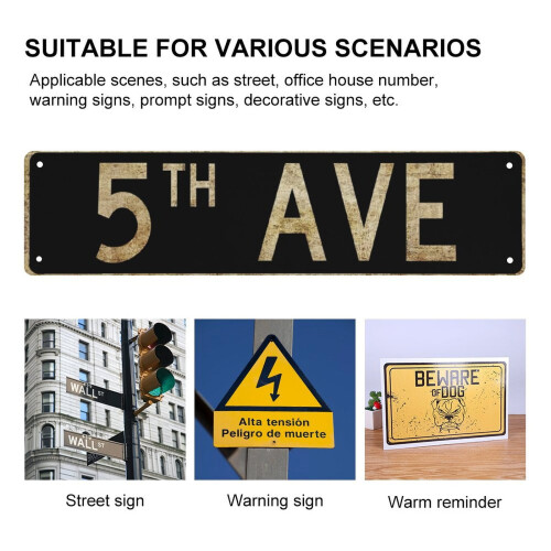 Placa de metal rústica para parede da 5ª Avenida, com a frase "4x16 polegadas" (10x40 cm). 2