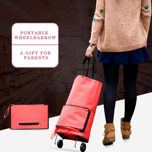 Chariot de courses pliable avec sac rouge 2 en 1 1