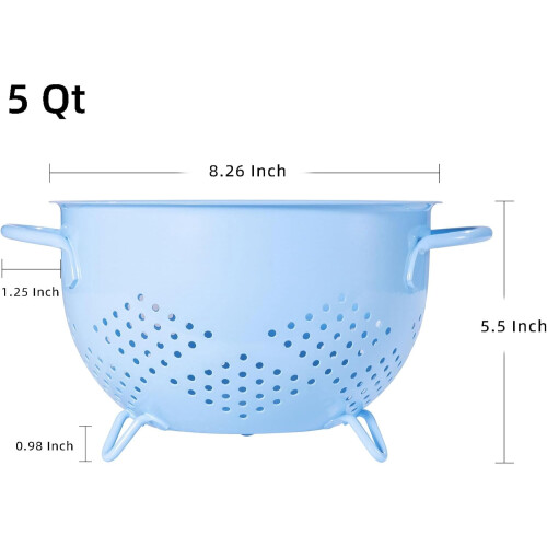 Metal Colander 5 Quart Blue Powder-Coated Strainer with 1