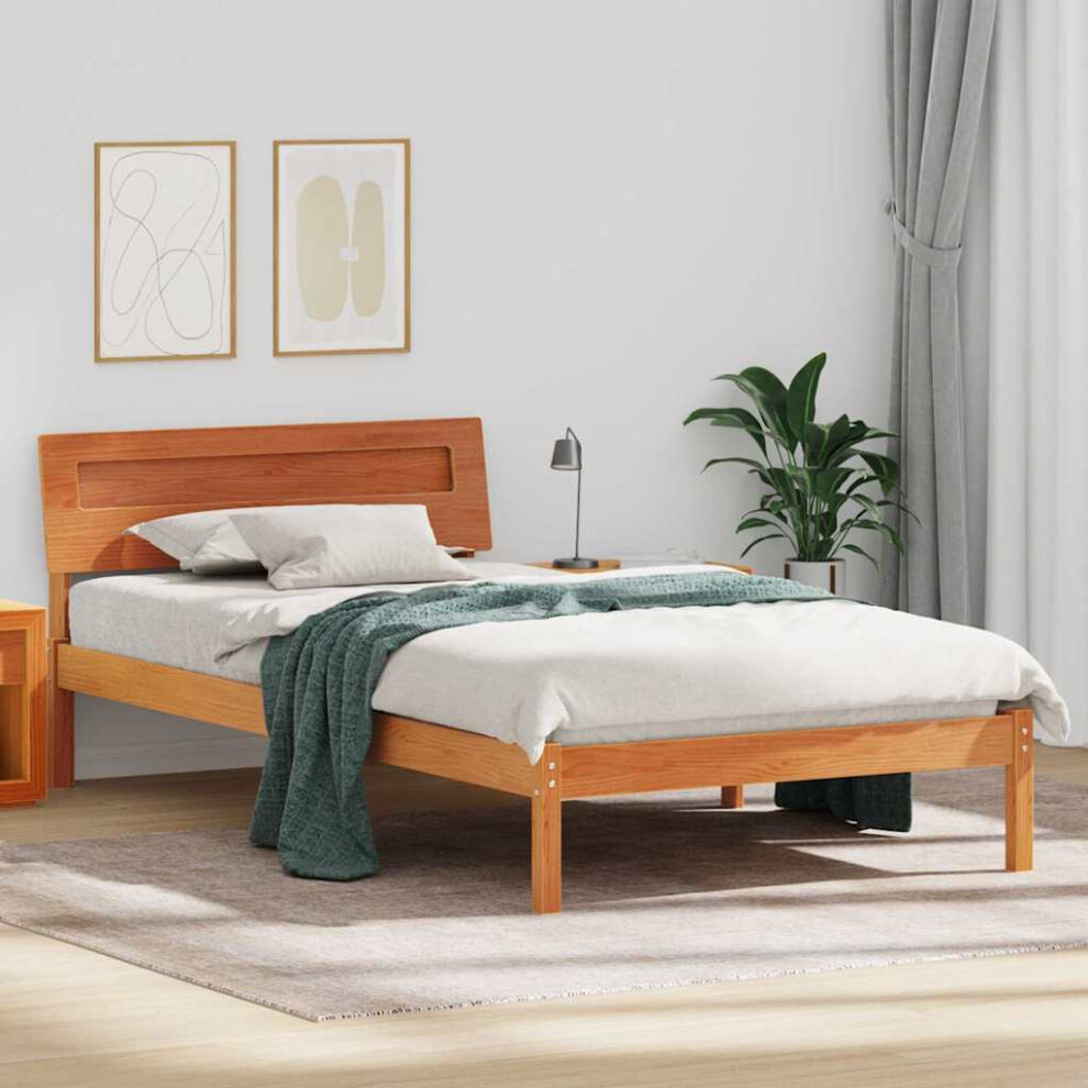 Vidaxl Bed Frame With Headboard Wax Brown 80 X 200 Cm Solid Pine Wood