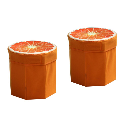 2Pièces Tabourets Ottomans Fruits Orange Pliables Assise Confortable 2