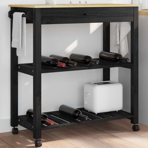 VidaXL vidaXL Kitchen Trolley MONZA Black 84 x 40 x 88.5 cm Solid Pine Wood 2