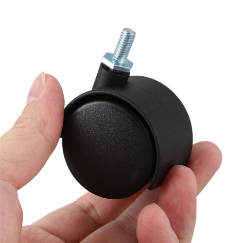 6pcs 6mm Threaded Stem 40mm Dual Wheel Rotatable Caster Black 1