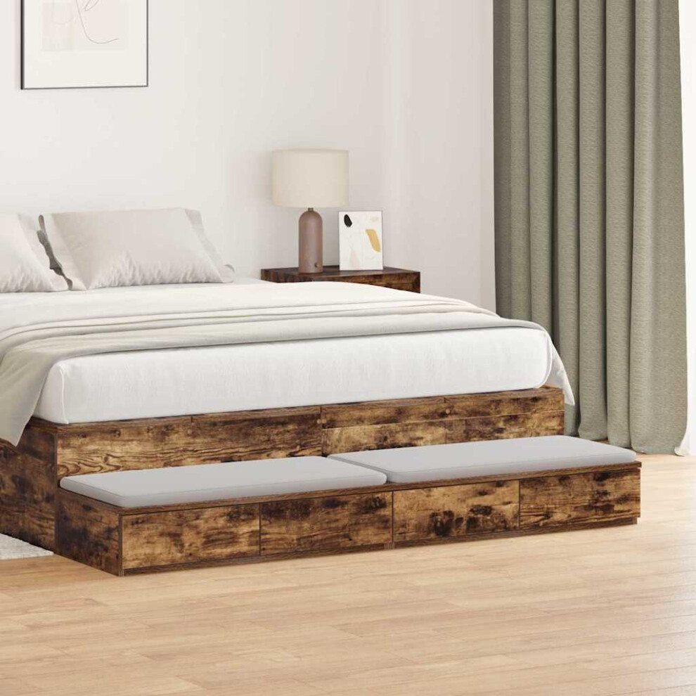 Vidaxl Bed Drawers Smoked Oak 160 X 36.5 X 16.5 Cm Engineered Wood