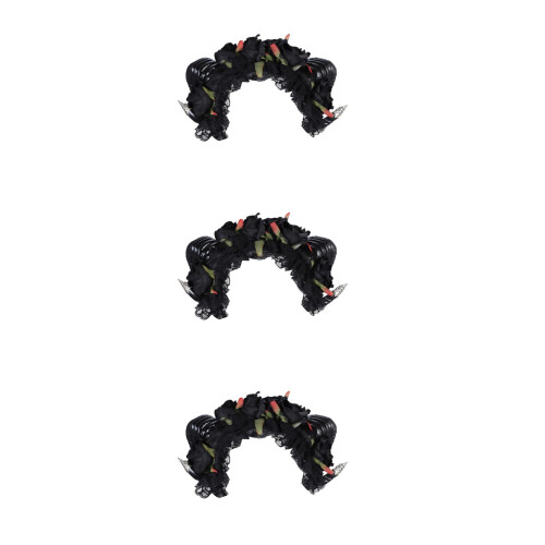 3Pièces Headbands Corne Argentée Et Rose Décor Gothique Halloween 1