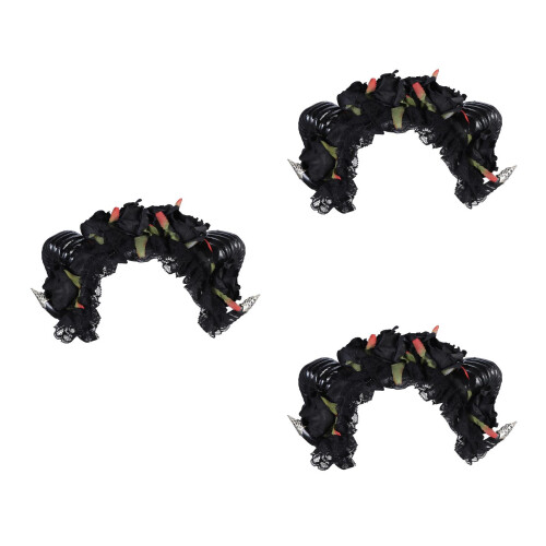 3Pièces Headbands Corne Argentée Et Rose Décor Gothique Halloween 2