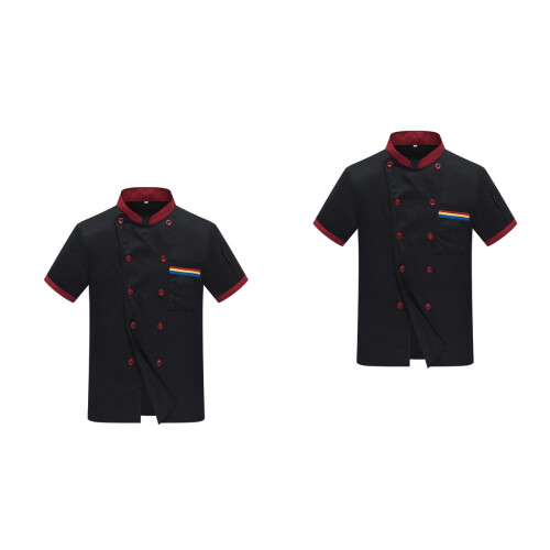 2Pièces Veste Chef Décontractée Courte Manche Anti-Huile Noir