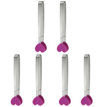 6Pièces Ustensiles Cuisine Pince Silicone Acier Violet Forme Coeur