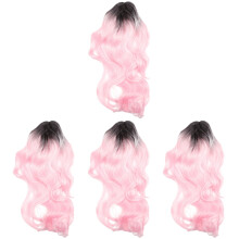 4Pièces Perruques Cosplay Roses Longues Ondulées Confortables En Fibre