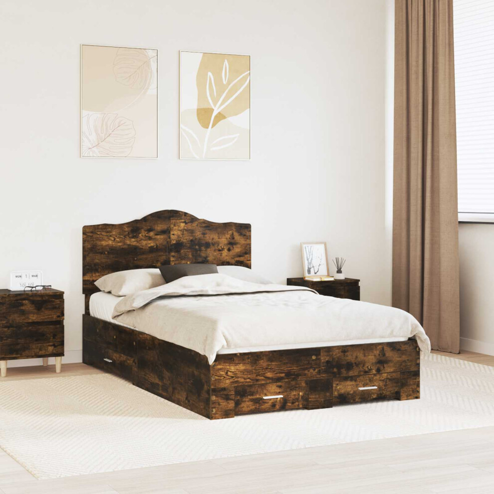 Vidaxl Bed Frame With Drawer Smoked Oak 135 X 190 Cm Engineered Wood
