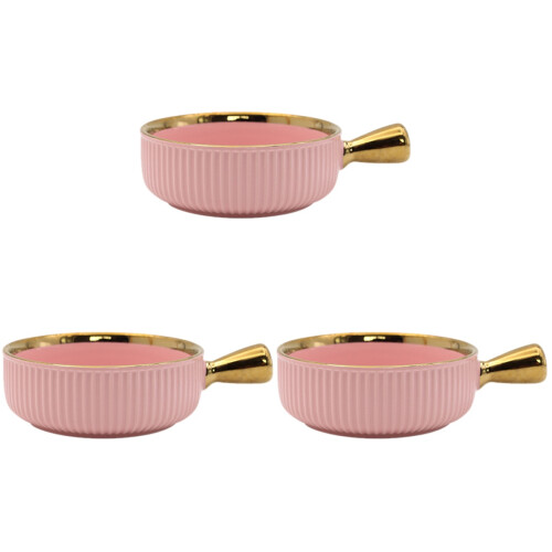 3Pièces Bols Créatifs En Céramique Rose Anse Confortable 1