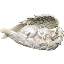 Anjo Adormecido com Asas DecoraçãO Resina Animal de EstimaçãO Memorial EstáTua Escultura Ornamento Jardim DecoraçãO Ao Ar Livre - Gatinho